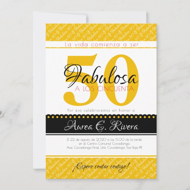 50 & Fabulous gult Spain / Fabulosa amarillo Inbjudningar (Framsida)