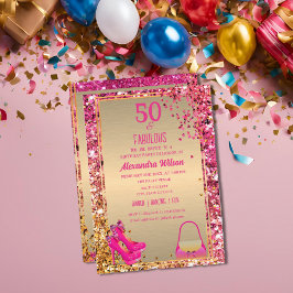 50& Fabulous Högklackar Guld Rosa Glitter lyxur Inbjudningar