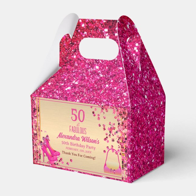 50& Fabulous Högklackar Guld Shock rosa Glitter Gl Presentaskar (Framsidan Sidan)