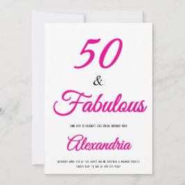 50 & Fabulous Hot Pink Black 50th Birthday Inbjudningar