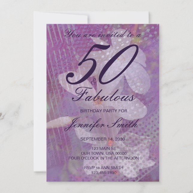 50 & Fabulous Lavender Birthday-inbjudan Inbjudningar (Framsida)