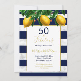 50 Fabulous Lemon Navy White Rand Marble Inbjudningar