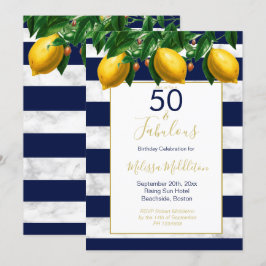 50 Fabulous Lemon Navy White Rand Marble Inbjudningar