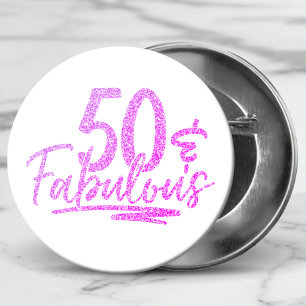 50 & Fabulous Lila Glitter 50:e födelsedag Gnistra Knapp