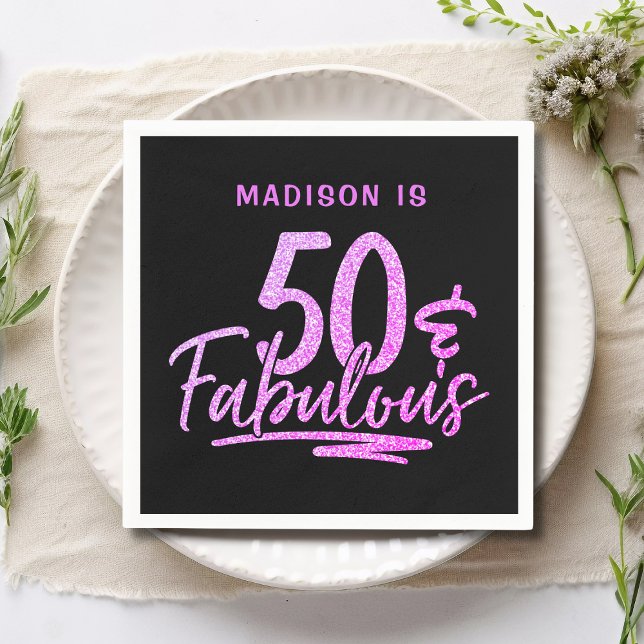 50 & Fabulous Lila Glitter 50:e födelsedagen Namn Pappersservett (Skapare uppladdad)