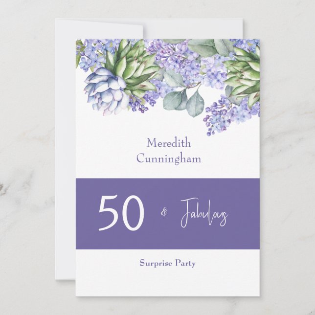 50 & Fabulous Lila Lilacs Watercolor II Inbjudningar (Framsida)
