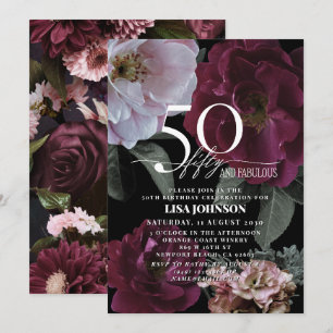 50 & Fabulous Modern Mörk Moody Burgundy-Rosa Inbjudningar