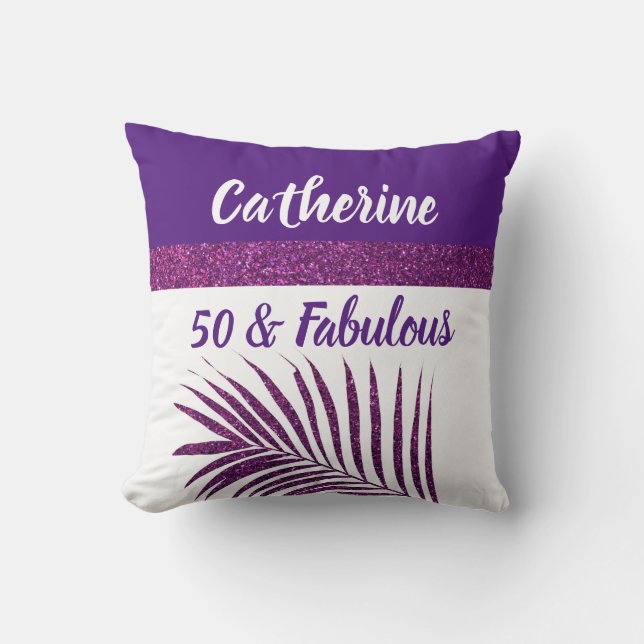 50 & Fabulous Monogrammed Namn Lila Glitter Chic Kudde (Framsida)
