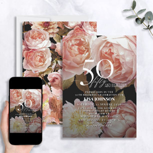50 & Fabulous Moody Rosa Blommigt Botanical Inbjudningar
