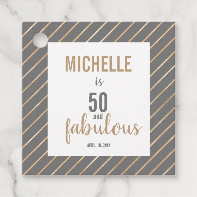 50 & Fabulous Peach Grattis på födelsedagen typogr Gåvor Etiketter (Framsida)