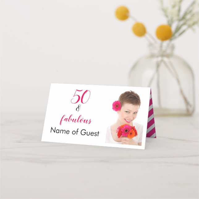 50 & Fabulous Photo Birthday Stationery Set. Placeringskort (Framsida)
