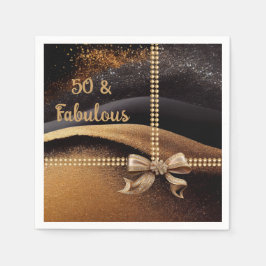 50 & Fabulous Photo Guld Black Bow 50:e Pappersservett