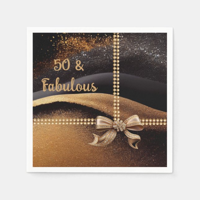 50 & Fabulous Photo Guld Black Bow 50:e Pappersservett (Framsidan)