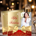 50 & Fabulous Photo Guld Red Bow 50:e födelsedagen Inbjudningar<br><div class="desc">Fabulous 50, Photo, Guld & Red bow med guld damm. Elegant Modern och Snyggt 50:e Födelsedagsfest inbjudan. Lägg till bild inbjudan till tillfällen Inbjudan. inbjudningskorten för Tillfällen-födelsedagen. Anpassa med din egen information och ålder. Mall för Sweet 16, 16:e, Quinceanera 15:e, 18:e, 20:e, 21:e, 30:e, 40:e, 50:e, 60:e, 70:e, 80:e, 90,...</div>