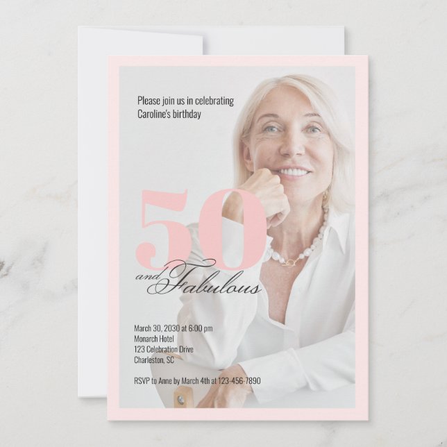 50 & Fabulous Pink 50th Birthday Invitation Inbjudningar (Framsida)