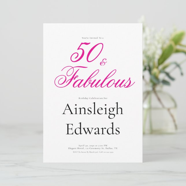 50 & Fabulous Pink Fiftieth Birthday Party Inbjudningar (Stående Fram)