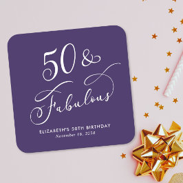 50 Fabulous Purple 50th Birthday Party Underlägg Papper Kvadrat