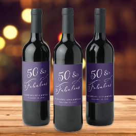 50 Fabulous Purple 50th Birthday Party Vinflaska Etikett