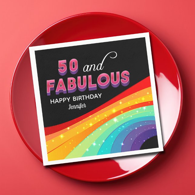 50 & Fabulous Rainbow Gnistra 50:e Födelsedagsfest Pappersservett (Skapare uppladdad)