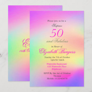 50 Fabulous Rainbow Tie Dye Rosa Chic Birthday Inbjudningar
