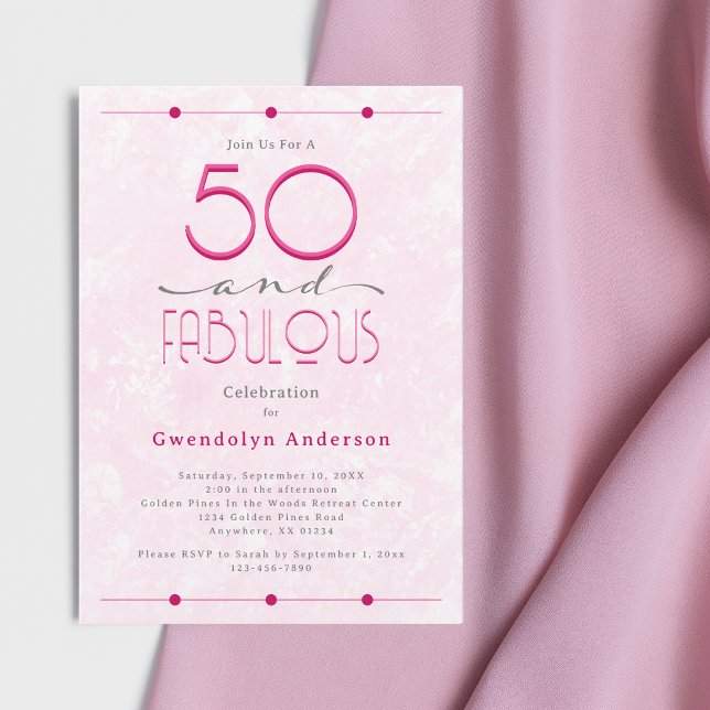 50 & Fabulous Retro Vintage Rosa Birthday Inbjudningar (50 and Fabulous Pink Retro Vintage Typography Invitation. Celebration, Party, Birthday, 50th.)