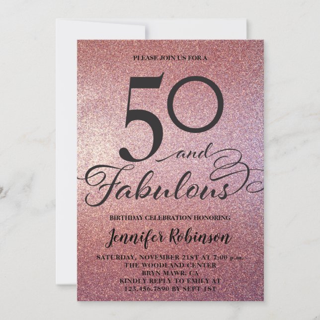 50 Fabulous Ro Guld Glitter Födelsedagsfest Inbjudningar (Framsida)