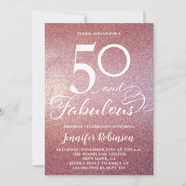 50 Fabulous Ro Guld Glitter Födelsedagsfest Invit Inbjudningar (Framsida)