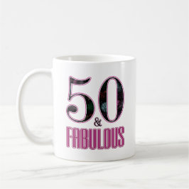 50 & Fabulous Rosa Black Typography 50 Birthday Kaffemugg