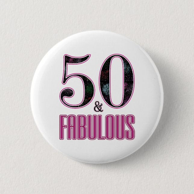 50 & Fabulous Rosa Black Typography 50 Birthday Knapp (Framsida)