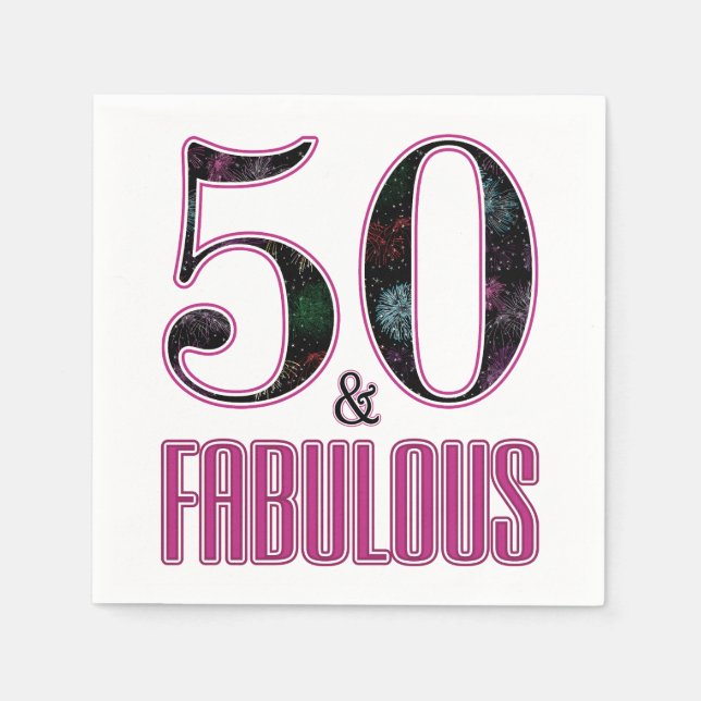 50 & Fabulous Rosa Black Typography 50 Birthday Pappersservett (Framsidan)