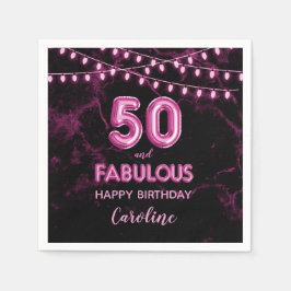50 & Fabulous Rosa Foil Balloons & String Ljus Pappersservett