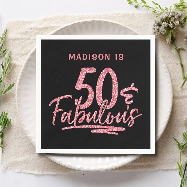 50 & Fabulous Rosa Glitter 50:e födelsedagen Namn Pappersservett (Skapare uppladdad)