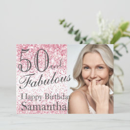 50 & Fabulous Rosa Glitter Confetti Birthday Inbjudningar
