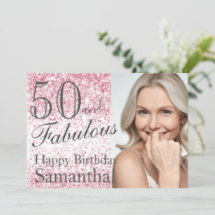 50 & Fabulous Rosa Glitter Confetti Birthday Inbjudningar