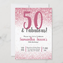 50 & Fabulous Rosa Glitter Confetti Birthday Invit