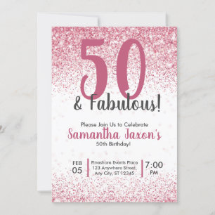 50 & Fabulous Rosa Glitter Confetti Birthday Invit Inbjudningar