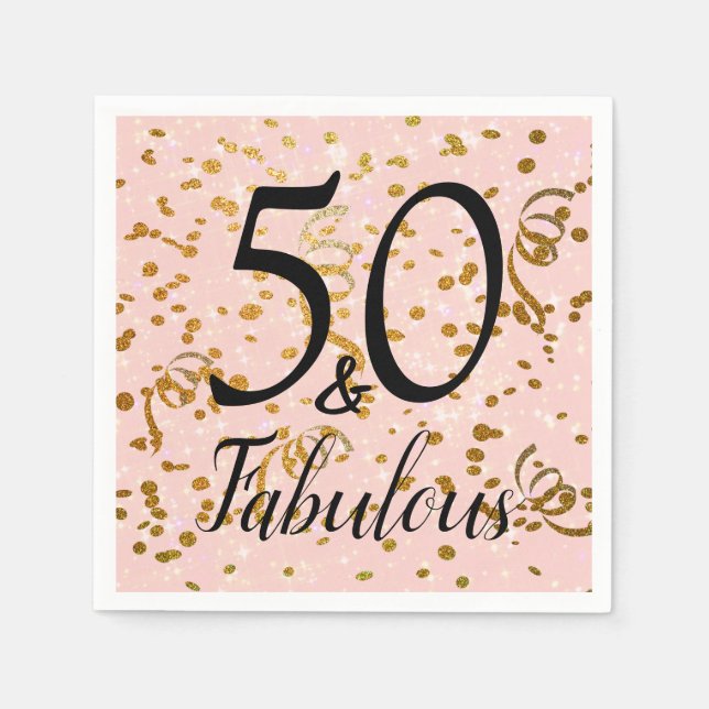 50 & Fabulous Rosa Guld Confetti-Födelsedagsfest Pappersservett (Framsidan)