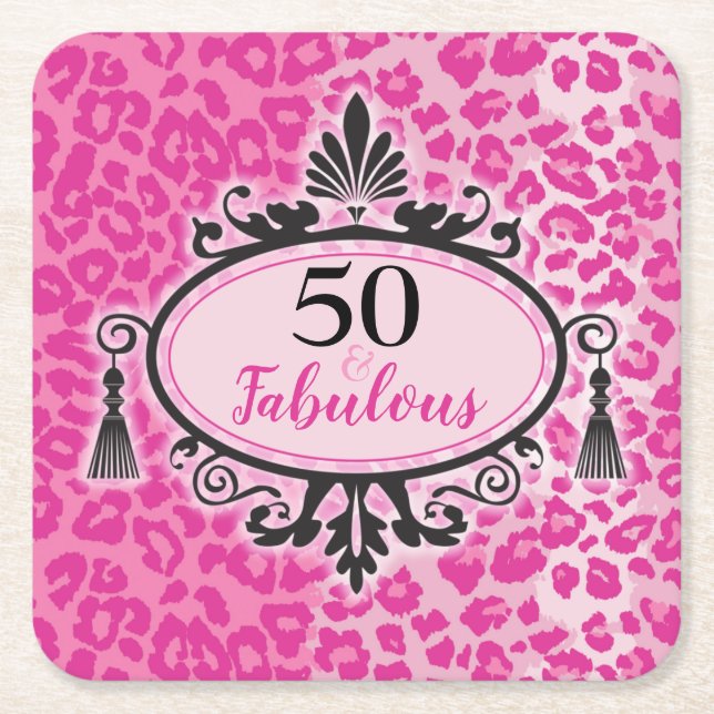 50 & Fabulous Rosa Leopard 50:e födelsedagslöjor  Underlägg Papper Kvadrat (Framsidan)