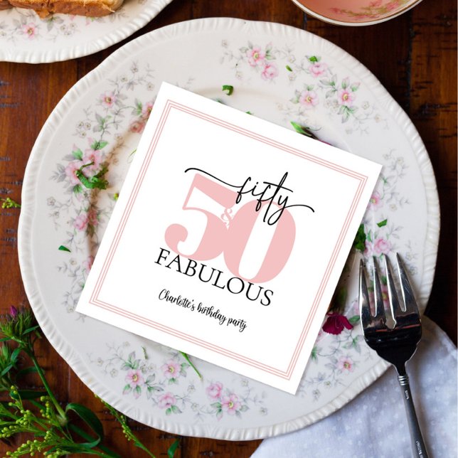 "50 & Fabulous" Rosa och svart födelsedag Pappersservett (Skapare uppladdad)