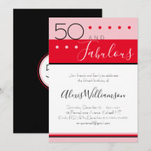 50 Fabulous Rosa Red Modern Birthday-inbjudan
