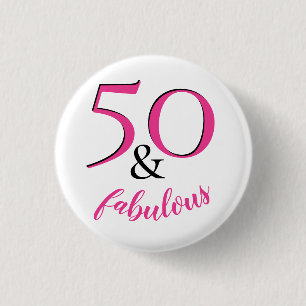 50 & Fabulous Rosa & White Födelsedagsfest Favor Knapp
