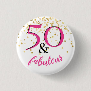 50 & Fabulous Rosa & White Guld Dots Party-förmån Knapp