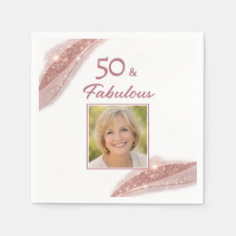 50 & Fabulous Rose Gold Photo Birthday Party Pappersservett