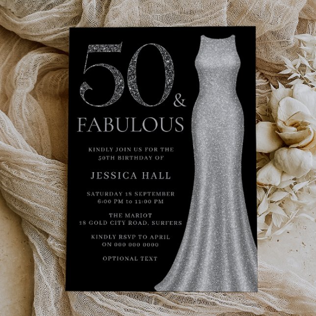 50 & Fabulous Silver Gnistra Dress 50:e födelsedag Inbjudningar (Skapare uppladdad)