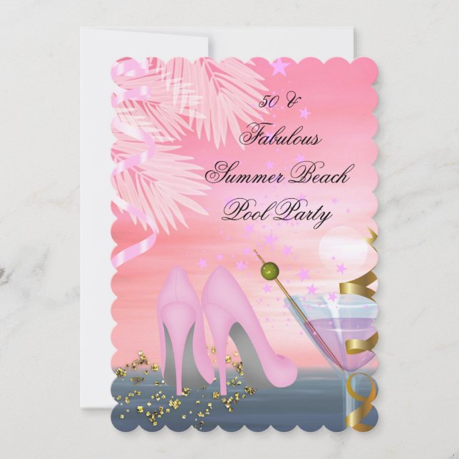 50 Fabulous Summer Rosa Cocktail Heels Party Inbjudningar (Framsida)