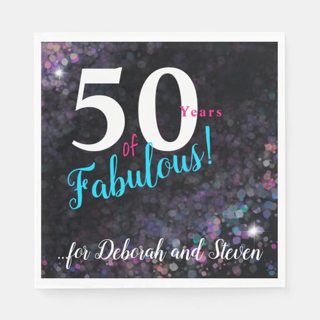 50 & Fabulous, svart glitter-bakgrund Pappersservett (Framsidan)