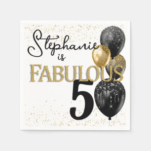 50 & Fabulous Svart Guld Glam Födelsedagsservett Pappersservett