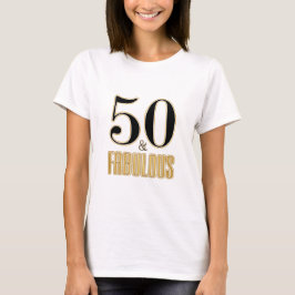 50 & Fabulous Typography Black Guld 50:e födelseda T Shirt