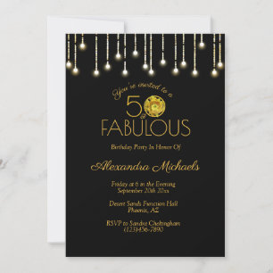 50 & Fabulous White Ljus på svarta Gulter Inbjudningar