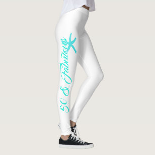 50 & Fabulous White Teal Blue Aqua Starfish Coola Leggings